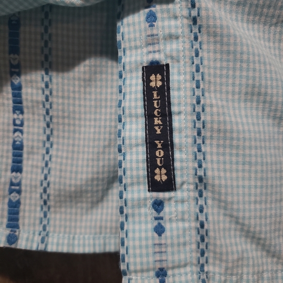 Lucky Brand Size M Snap Front Western Top Blue Embroidered - Picture 5 of 9